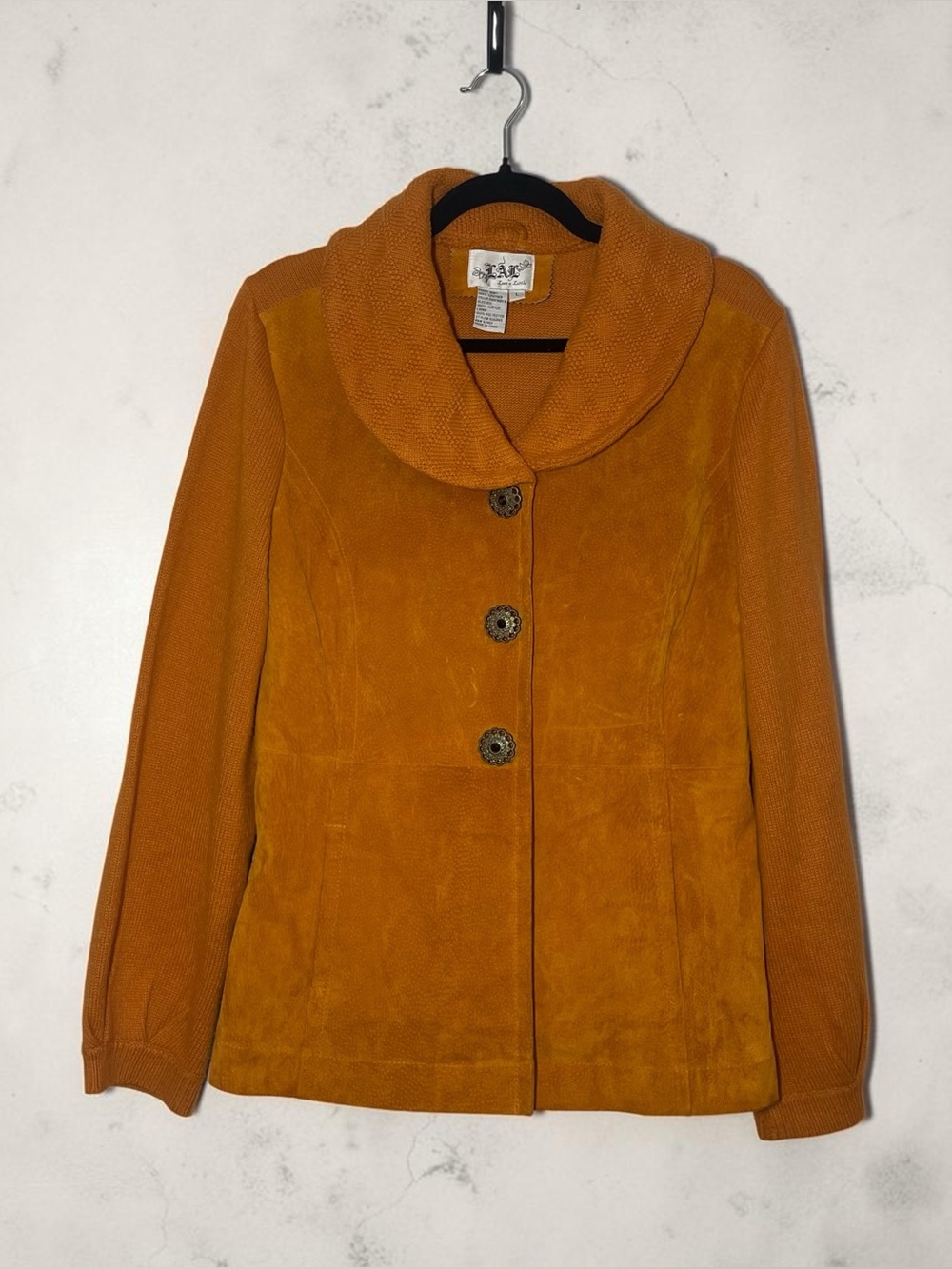 Y2K LIVE A LITTLE Suede Leather Jacket Sweater Rust Orange Women’s L Snap Close